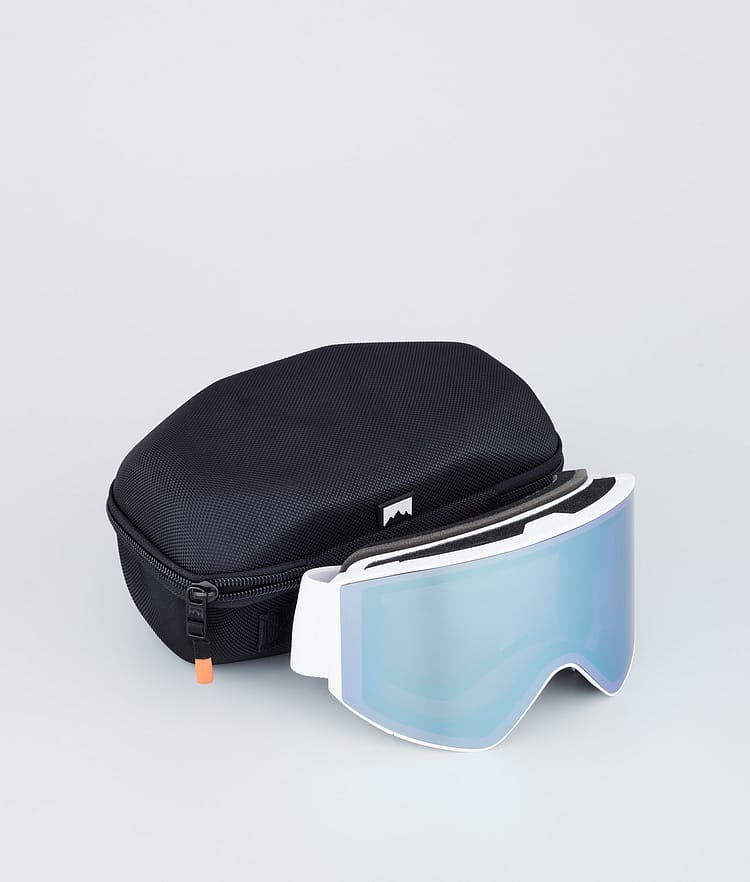 Ski Goggles White W/White Moon Blue Mirror